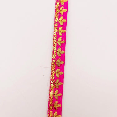 Fuchsia Pink Art Silk Trim with Gold Floral Embroidery and Gold Sequins Indian Sari Border Trim By 3 Yards Decorative Trim Craft Lace